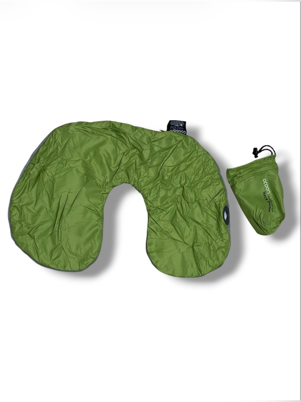 Cocoon Travel Pillow Cover Green Gray Packable Bag